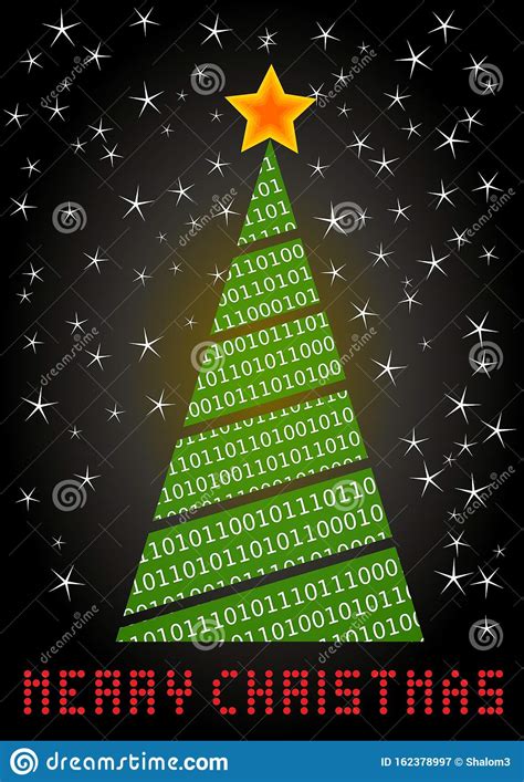 Crazy Digital Christmas Tree With A Needle Made Of Binary Code The Red