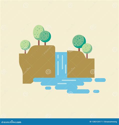 Waterfall Landscape In Flat Style Stock Vector Illustration Of