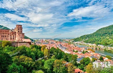 Heidelberg Town With Old Karl Theodor Bridge And Castle On Neckar River