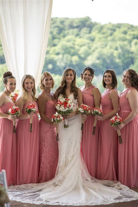 Summer Wedding Coral Bridesmaids Dresses Davids Bridal