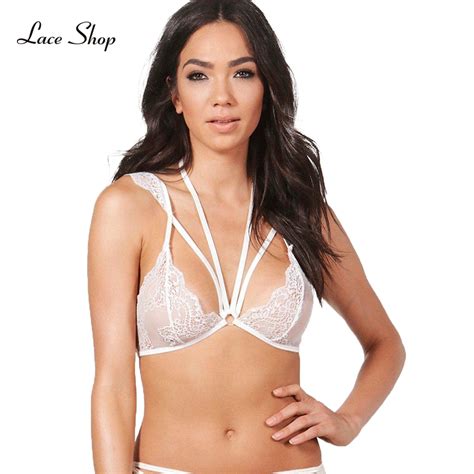 Laceshop 2017 Women Lace Push Up Straps Bralette Sexy Solid White Back