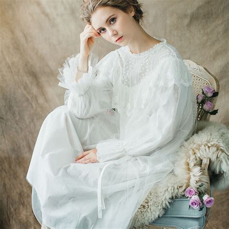 Cfyh Autumn White Modal Nightgown Vintage Sleepwear Long Sexy Nightgown
