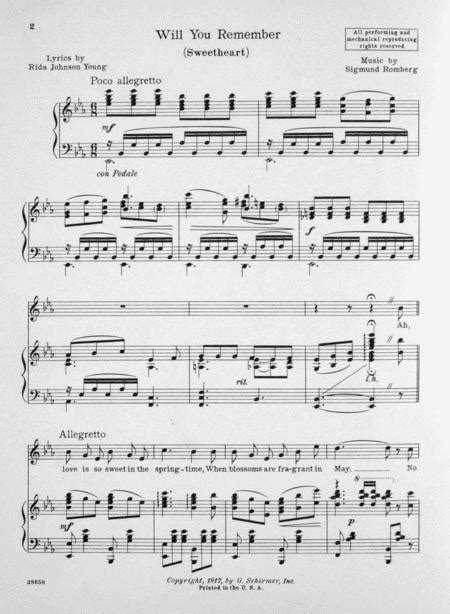 Will You Remember Sweetheart Solo By Sigmund Romberg Digital Sheet Music For Download