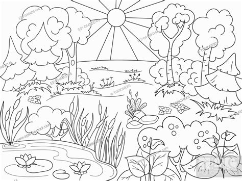 Cartoon Coloring Book Black And White Nature Glade In The Forest With