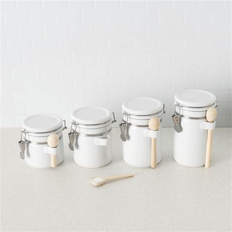 Home Basics Cs44154 4 Piece Ceramic Canister Set With Spoon White On