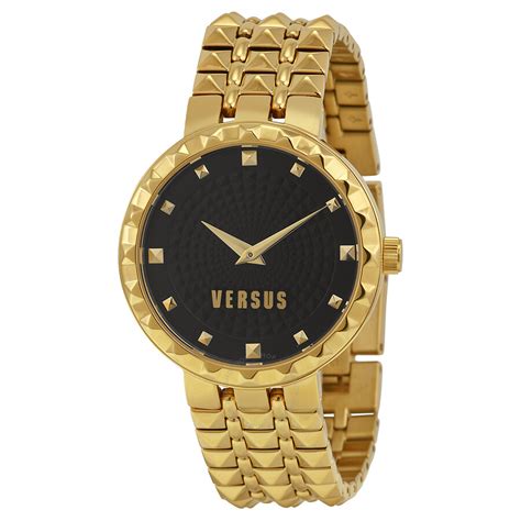 Versus by Versace Coral Gables Black Dial Gold Ion-plated Ladies Watch ...