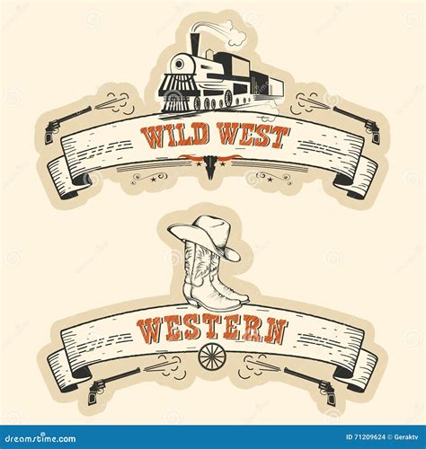 Vintage Western And Wild West Labels Stock Vector Illustration Of