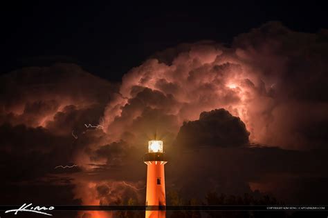Jupiter Lighthouse Lightning Storm In In Florida Royal Stock Photo