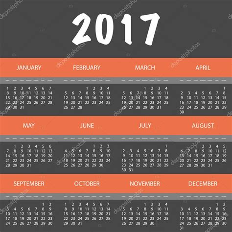 Vector Calendario 2017 Editable Año 2017 Colorido Calendario Diseño