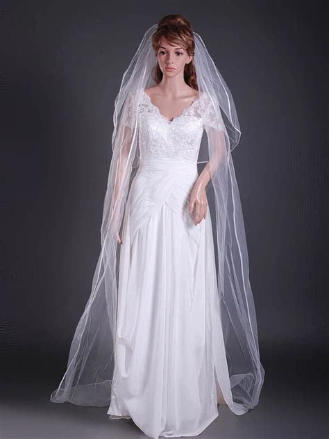 Two Tier Chapel Wedding Veils With Ribbon Edge Millybridal