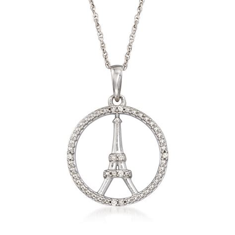 Eiffel Tower Pendant Necklace With Diamond Accents In 14kt White Gold Ross Simons