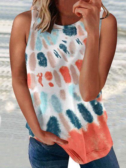 Crew Neck Ombretie Dye Casual Shirts And Tops Womens Clothing Crew