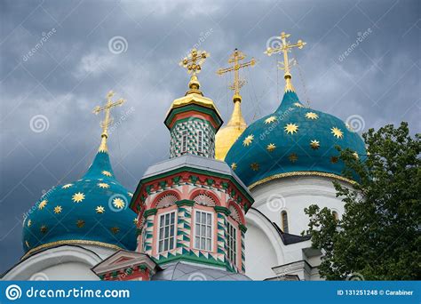 Domes With Crosses In The Famous Holy Trinity St Sergius Lavra Russia