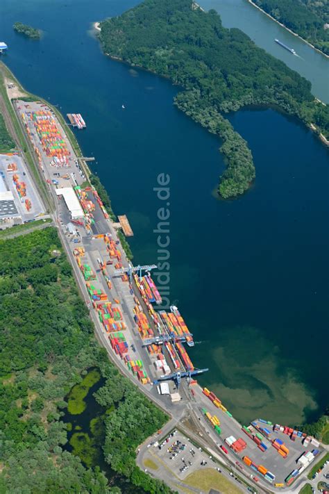 Wörth am Rhein von oben Containerterminal im Containerhafen am