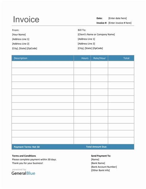 Invoice Template For Us Freelancers In Excel Blue