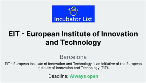 Eit European Institute Of Innovation And Technology Key Information