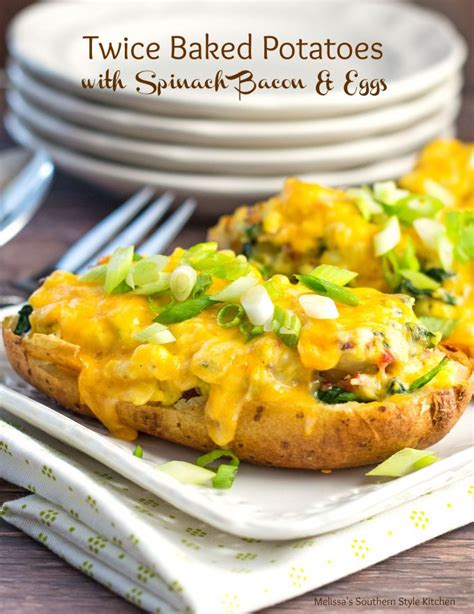 While the sweet potatoes are baking, prepare the toppings. Twice Baked Potatoes With Spinach Bacon And Eggs ...