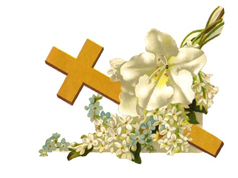 Antique Images: Free Religious Clip Art: Gold Cross and White Flowers png image