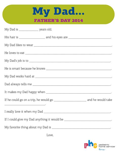 All About Dad A Fathers Day Printable Pediatric Home Service