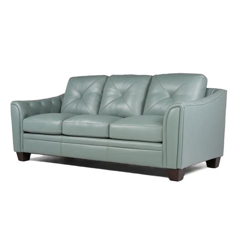 Daily Tufted Leather Sofa In Spa Blue