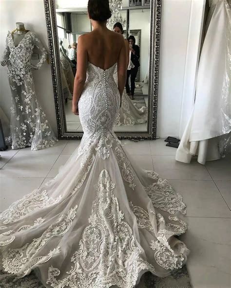 Sweetheart Lace Mermaid Wedding Dress 2020 Sexy Backless Wedding Gowns Gorgeous Buttons Back