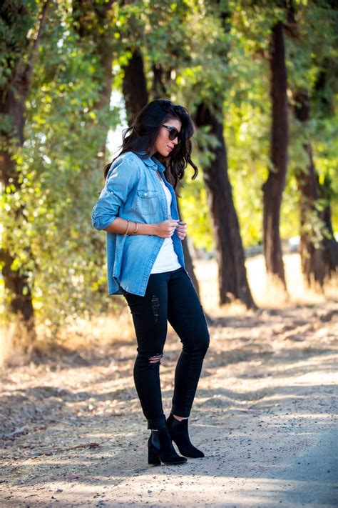 A pair of black jeans can probably be found in any woman's closet: Fall Styling: How to Wear a Denim Shirt & Denim Shirt ...