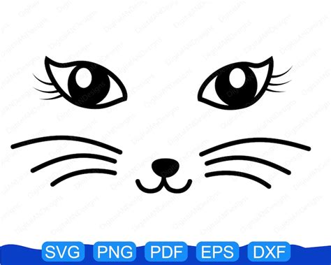 Cat Face Svg With Whiskers Eyelashes Lashes Cat Lover Svg Etsy