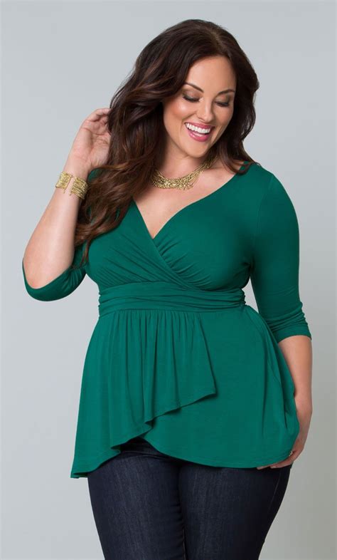 Check Out The Deal On Haven Faux Wrap Top At Kiyonna Clothing In Jade