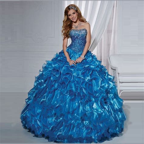 Corset Royal Blue Quinceanera Dresses Tiered Ruffles 15