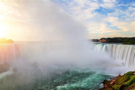 Sunrise Over Horseshoe Falls At Niagara Falls In Ontario Canada Stock