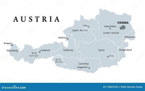 Austria Gray Political Map With Capital Vienna And Federated States