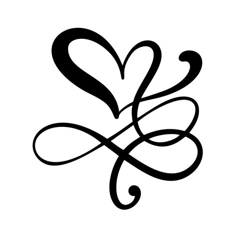 Vintage Flourish Romantic Calligraphy Vector Heart Love Sign Hand