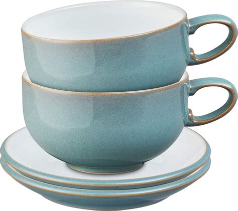 Amazon Com Denby Azure 4 Piece Tea Coffee Cup And Saucer Set Cup