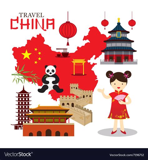 Chinese Girl Travel China Royalty Free Vector Image