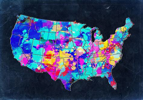 United States Colorful Map 2 Painting By Bekim M Fine Art America