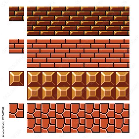 Texture For Platformers Pixel Art Vector Brick Stone Wall Stock