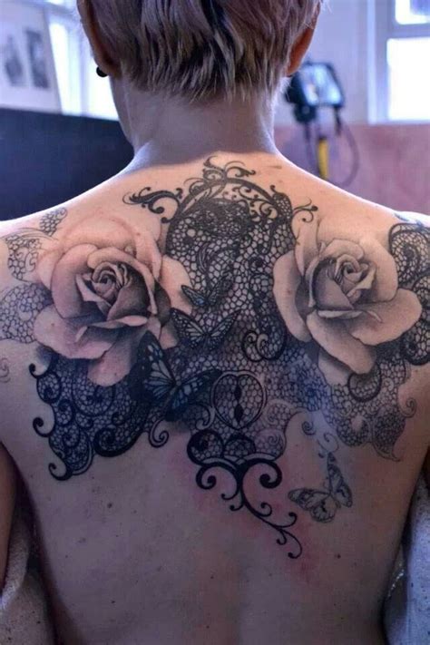 Lace And Roses Back Tattoo Tattoos Pinterest Rose Back Tattoos Back Tattoos And Lace
