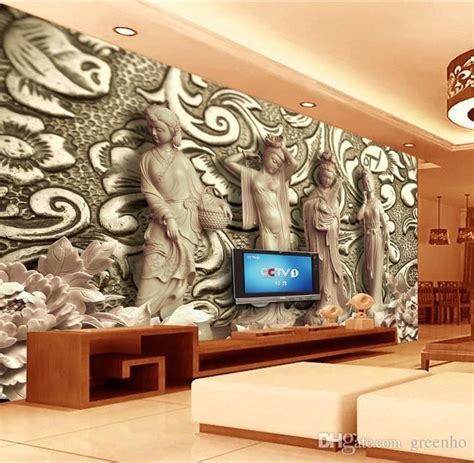 Brilliant 3d Woodcut Four Great Beauties Photo Wallpaper