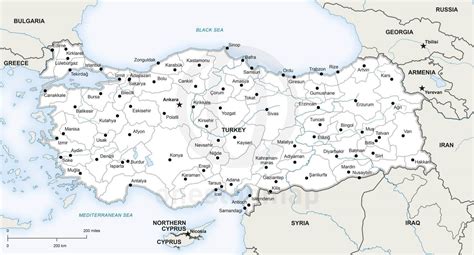 While geographically most of the country is situated in asia, eastern thrace is part of europe and many turks have a sense of european identity. Vector Map of Turkey Political | One Stop Map