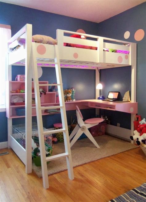 Cute Girl Room Decorating And Unique Teenage Loft Bed With Mounted Desk