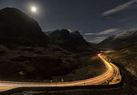 Night Mountains Landscape Road Long Exposure Wallpapers Hd