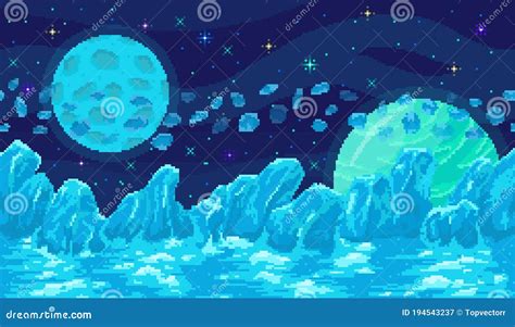 Space Planet In Pixel Art Pixelated Landscape For Game Or Application