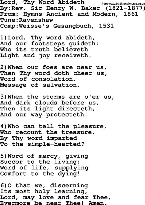 Methodist Hymn Lord Thy Word Abideth Lyrics With Pdf