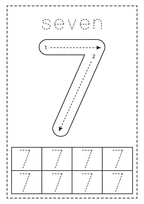 Premium Vector Tracing Number Seven Preschool Worksheet Black And White