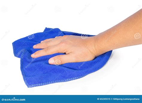 Hand Holding A Blue Cleaning Rag Isolated On White Stock Image Image