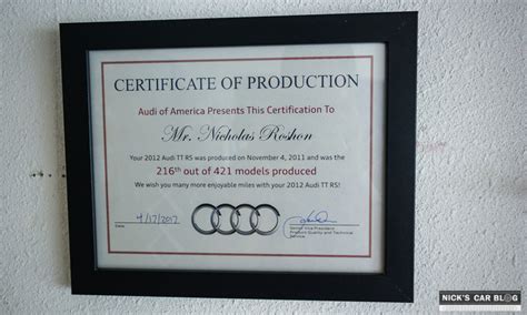 Audi Certificate Of Production For My Ttrs Nicks Car Blog