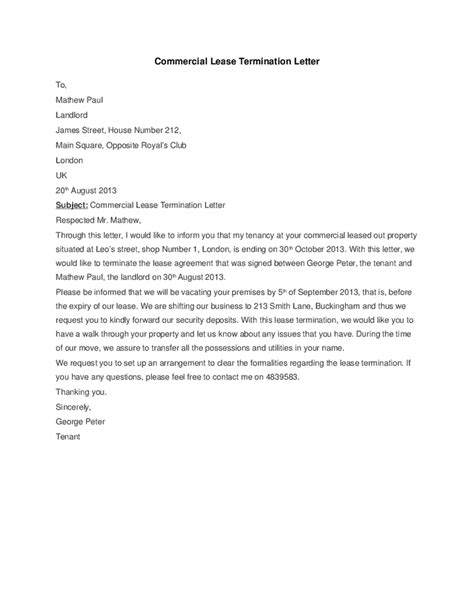 5 commercial lease termination letter templates word excel templates