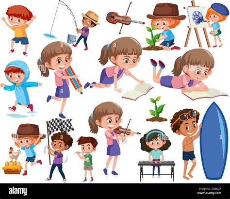 Collection Of Many Kids Doing Different Activities Illustration Stock