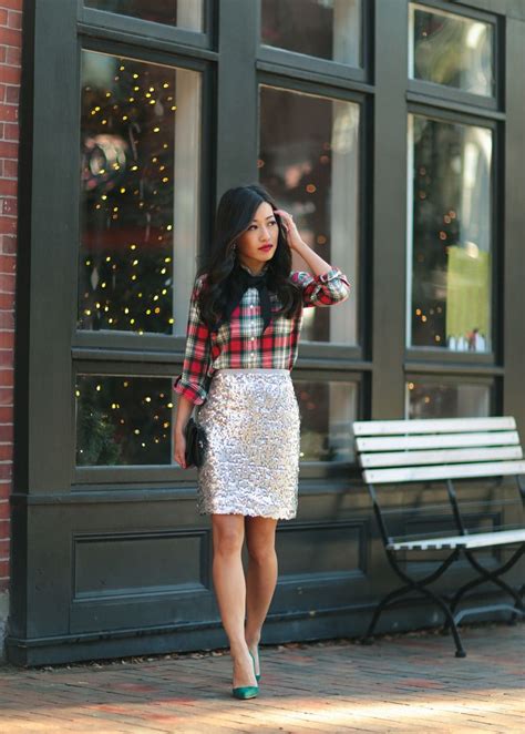 Plaid Bow Sequins Holiday Office Party Outfit Ideas Extra Petite Office Party Outfits