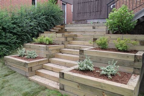 Planter Stairs To Backyard Sloped Garden Garden Stairs Backyard Landscaping Designs